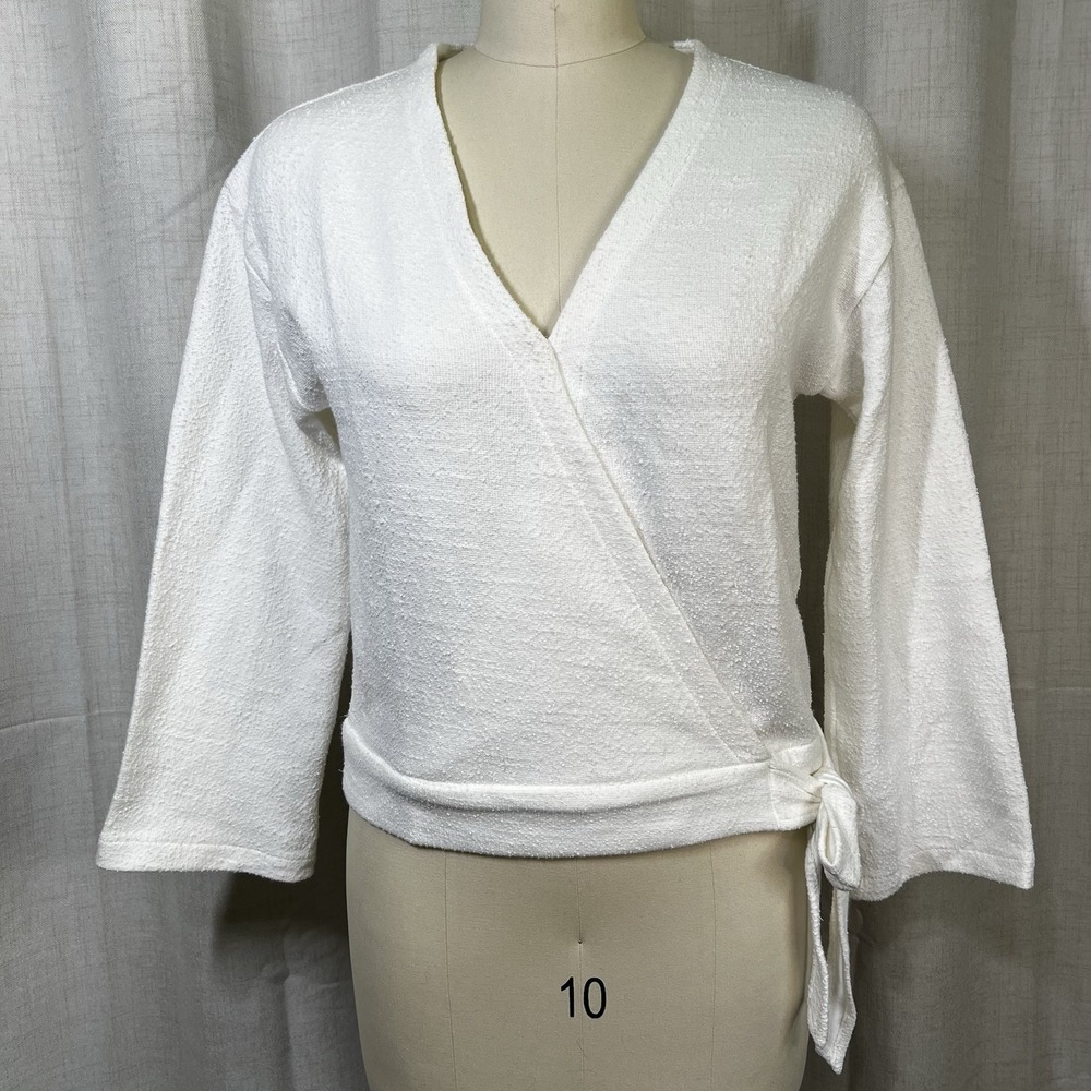 NEW! Madewell Texture & Thread‎ White Cotton Wrap Top Long Sleeve J9105 Small